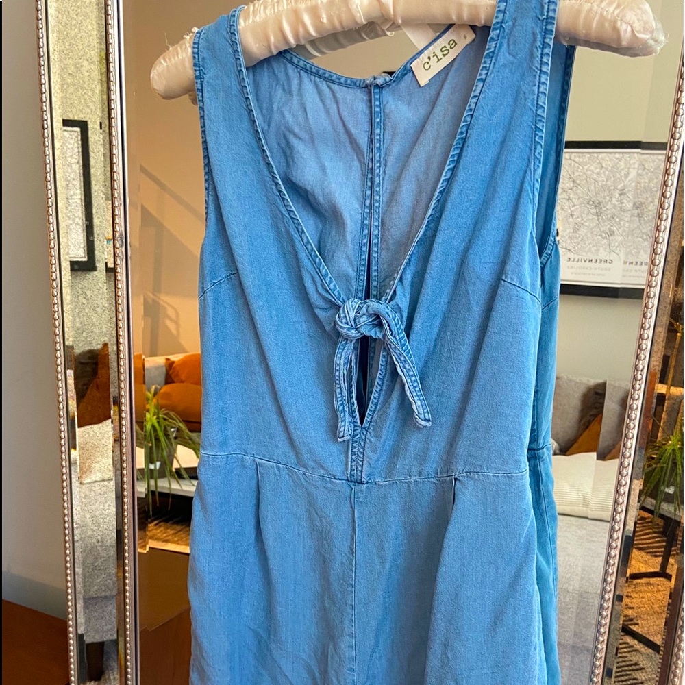 Lightweight jean romper with deep V!